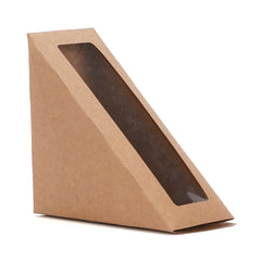 Hotpack Kraft Sandwich Wedge Box with Window, Large, 13 x 7 x 12 cm, 500 PCs