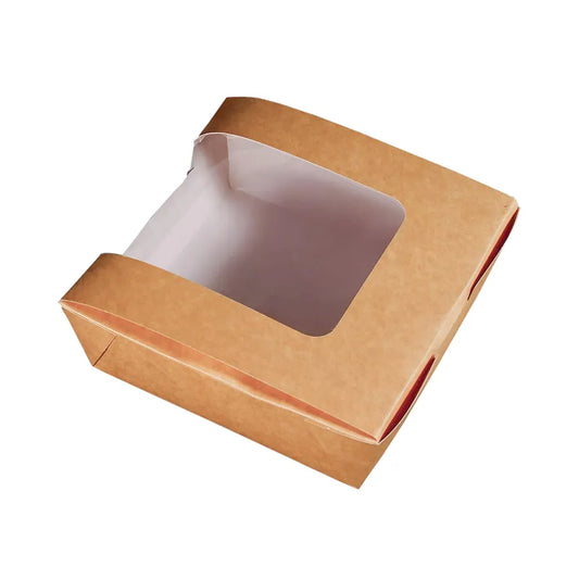 hotpack brown salad box with wider window 13 x 13 cm 250 pcs