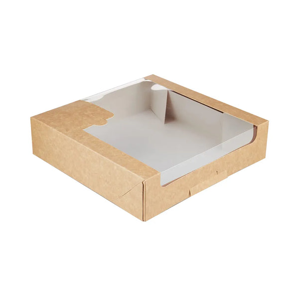 hotpack kraft square deli box with a window 23 x 23 x 6 cm 200 pcs