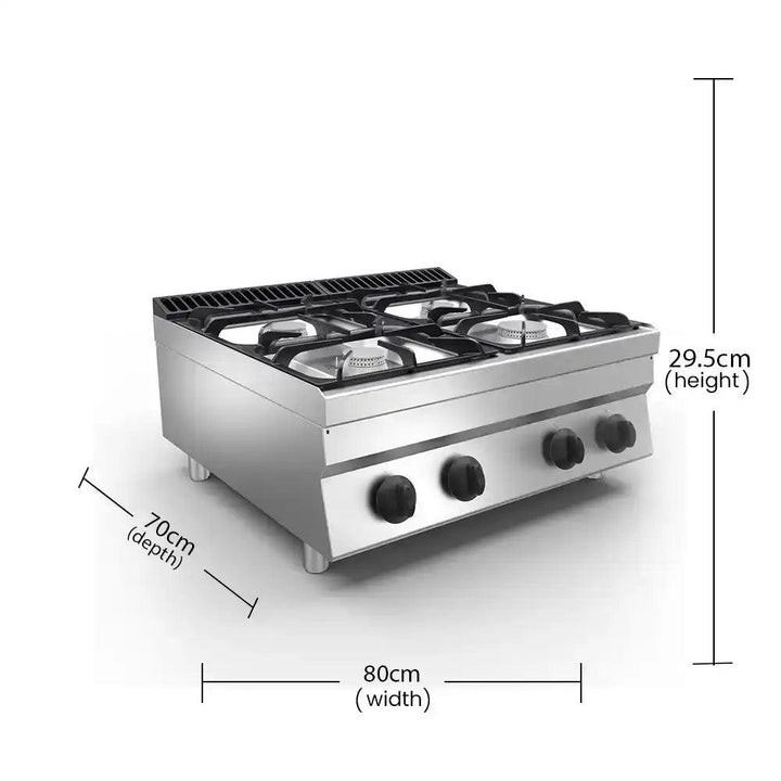 Metos 78GCTT248 Stainless Steel Bench Gas Cooker Range With 4 Burners 1 X 7.7 kW & 3 X 5.7 kW - HorecaStore