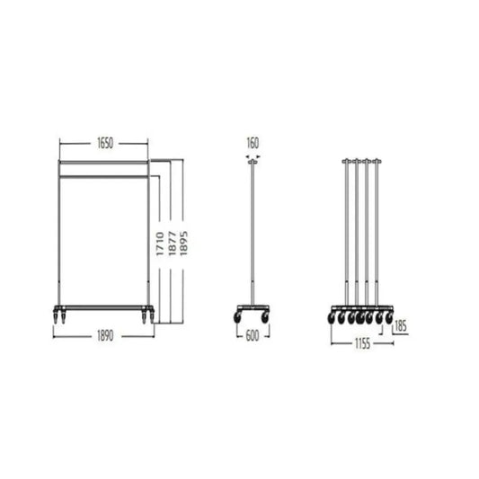 Mobile Wardrobe U Shape Chrome L 190 x W 60 x H 105 cm, 4 Swivel Castors