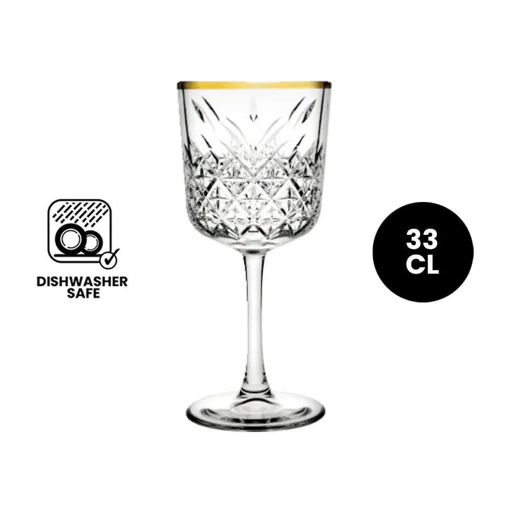 Pasabahce Timeless 440276 Gold Rim Red Wine Stemware Glass 33cl - 4/Case - HorecaStore