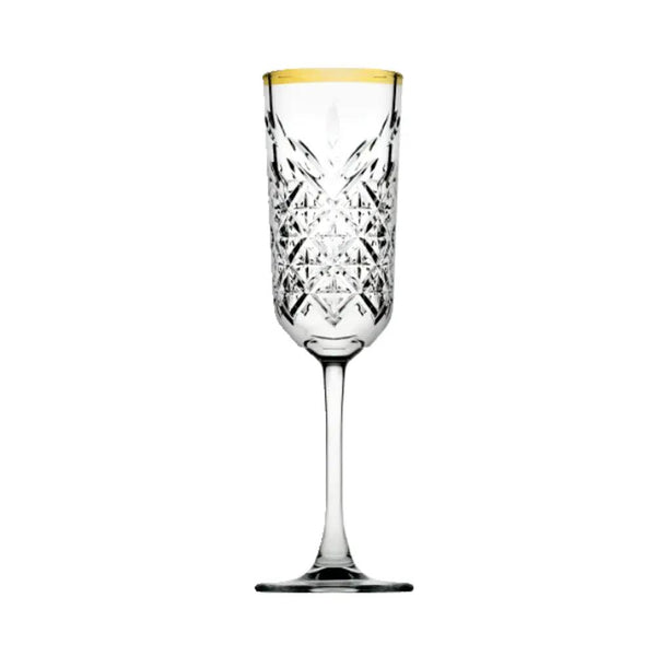 Pasabahce Timeless 440356 Gold Rim Champagne Flute 17.5cl - 4/Case - HorecaStore