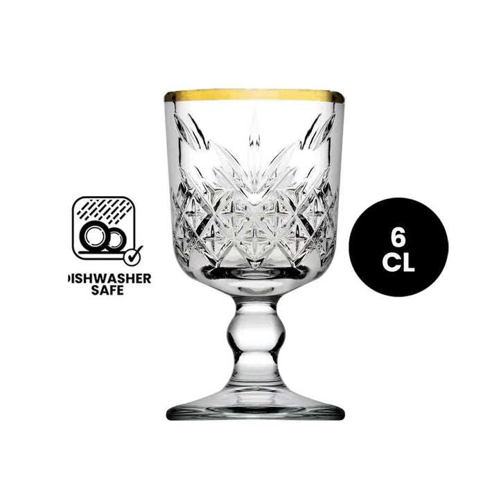 Pasabahce Timeless 51718 Liqueur Gold Rim Tumbler Glass 6cl - 4/Case - HorecaStore