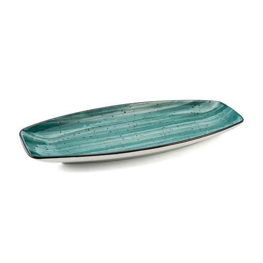 Porceletta Porcelain Boat Plate Green Color Glazed, 30 cm