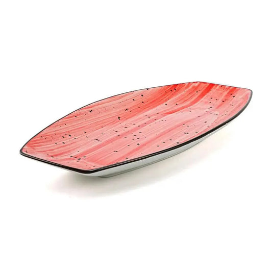 Porceletta Porcelain Boat Plate Red Color Glazed, 36 cm