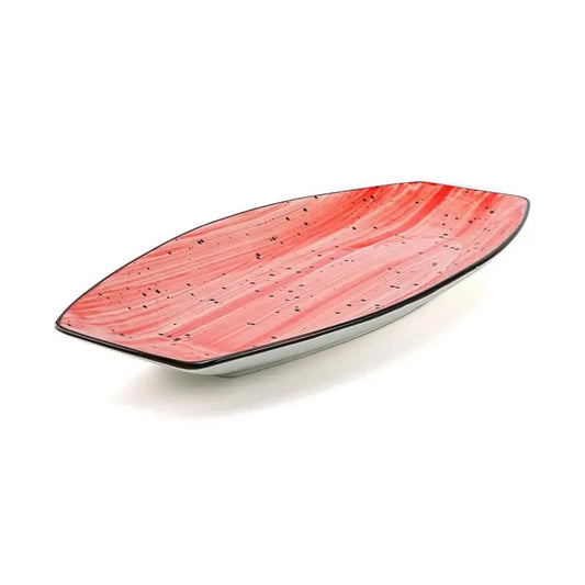 Porceletta Porcelain Boat Shape Plate Red Color Glazed, 30 cm