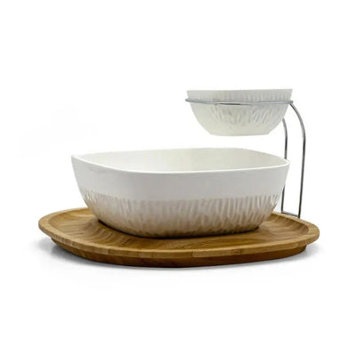 Porceletta Porcelain Chip & Dip Stand with Bamboo Ivory, 30.4 cm