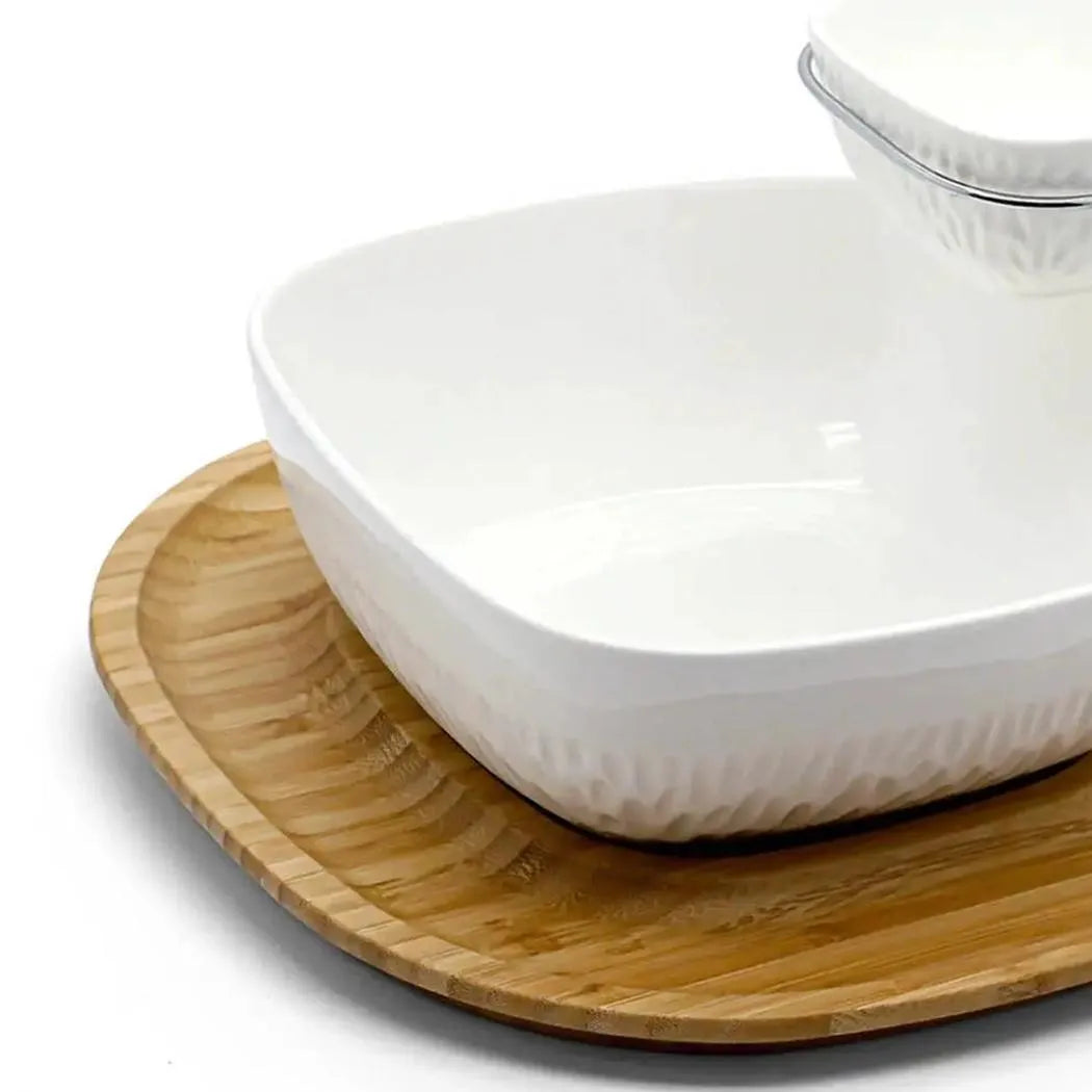 Porceletta Porcelain Chip & Dip Stand with Bamboo Ivory, 30.4 cm