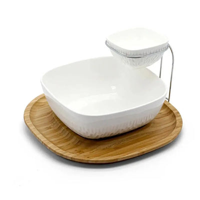 Porceletta Porcelain Chip & Dip Stand with Bamboo Ivory, 30.4 cm