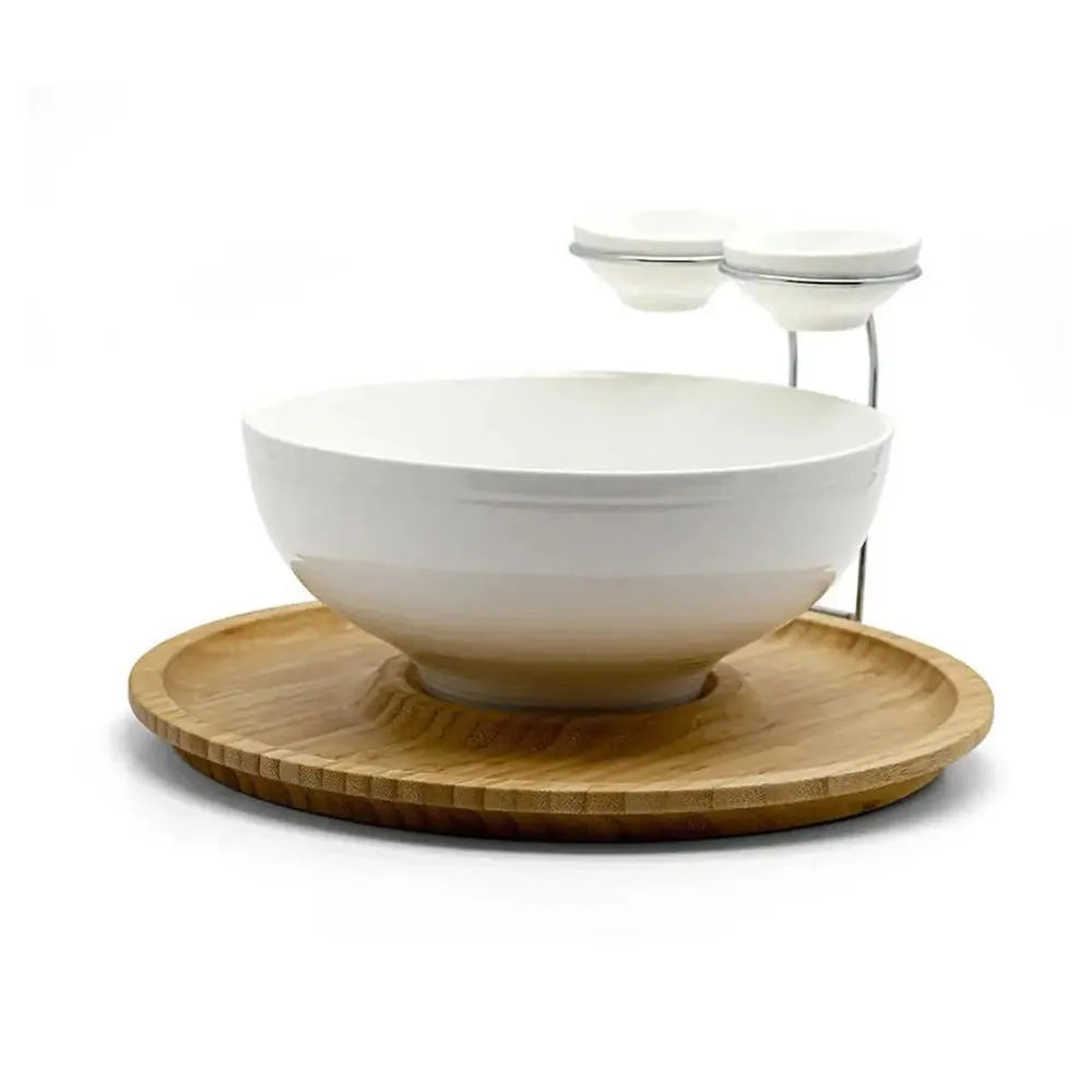 Porceletta Porcelain Chip & Dip Stand with Bamboo Ivory, 30 cm