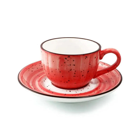 Porceletta Porcelain Coffee Cup & Saucer Red Color Glazed, 270 ml