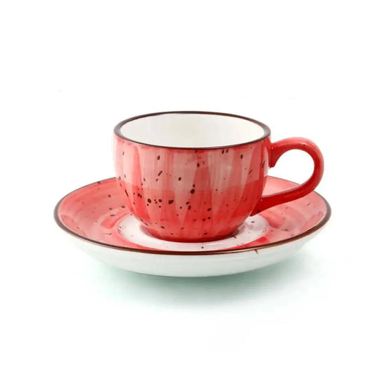 Porceletta Porcelain Coffee Cup & Saucer Red Color Glazed, 80 ml