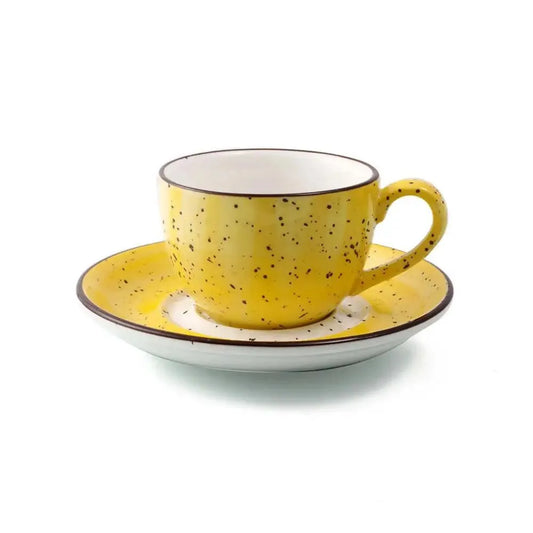 Porceletta Porcelain Coffee Cup & Saucer Yellow Color Glazed, 80 ml