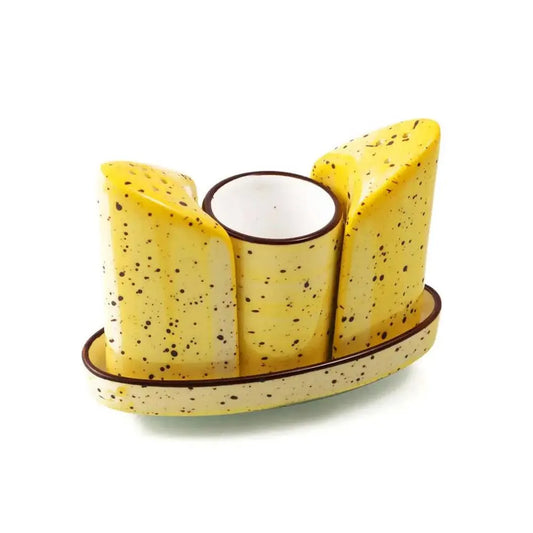 Porceletta Porcelain Condiment Set Yellow Color Glazed 4 Pieces