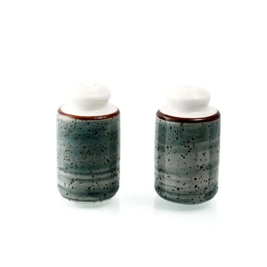 Porceletta Porcelain Cylindrical Salt & Pepper Set Green Color Glazed, 5.5 x 9.5 cm