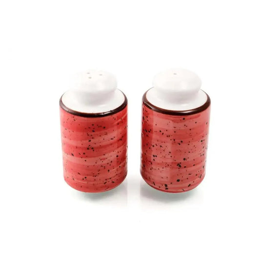 Porceletta Porcelain Cylindrical Salt & Pepper Set Red Color Glazed, 5.5 x 9.5 cm