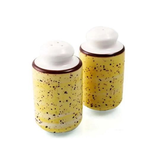 Porceletta Porcelain Cylindrical Salt & Pepper Set Yellow Color Glazed, 5.5 x 9.5 cm