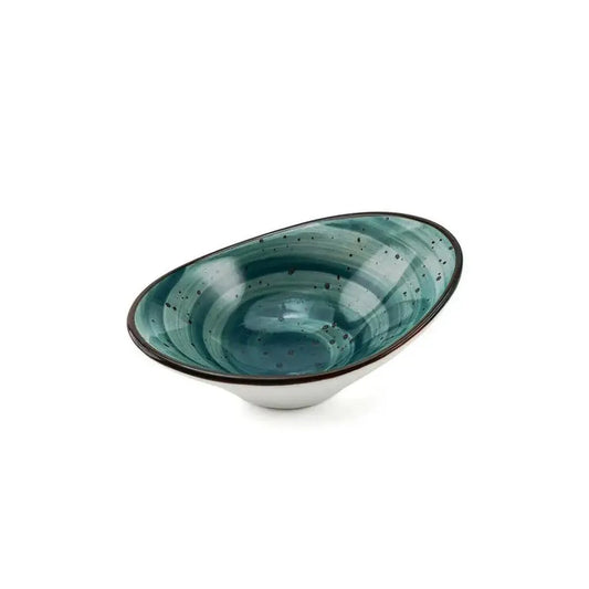 Porceletta Porcelain Oval Deep Dish Green Color Glazed, 10 cm