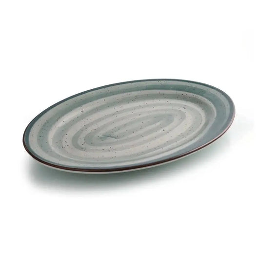 Porceletta Porcelain Oval Plate Green Color Glazed, 34.5 cm