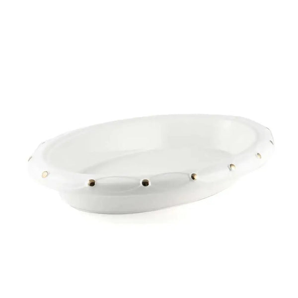 Porceletta Porcelain Oval Platter with Gold Dot Ivory, 45 cm