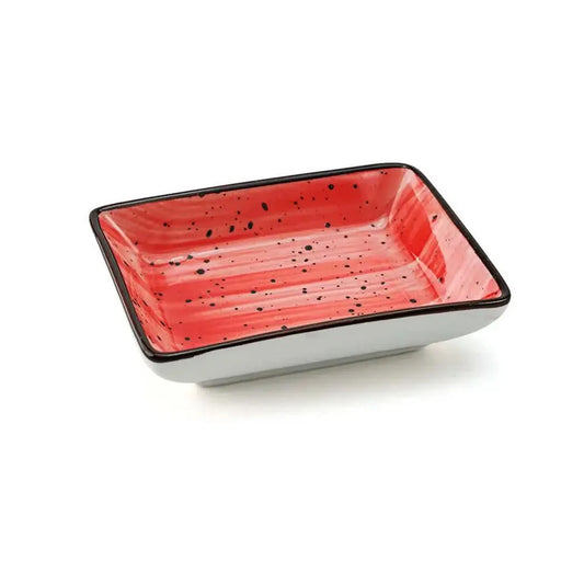 Porceletta Porcelain Rectangular Dish Red Color Glazed, 9 cm