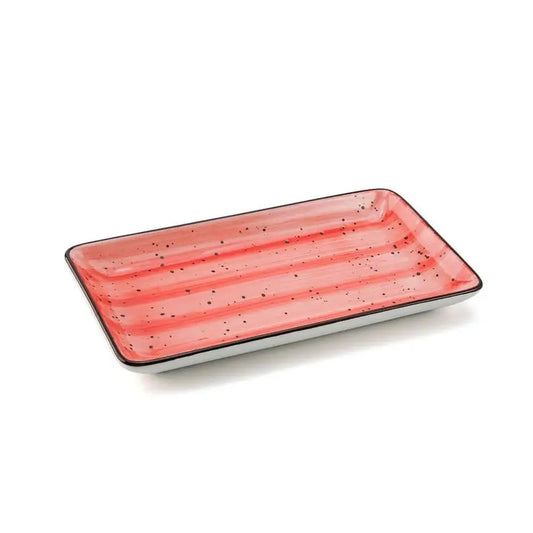 Porceletta Porcelain Rectangular Plate Red Color Glazed, 22.8 cm