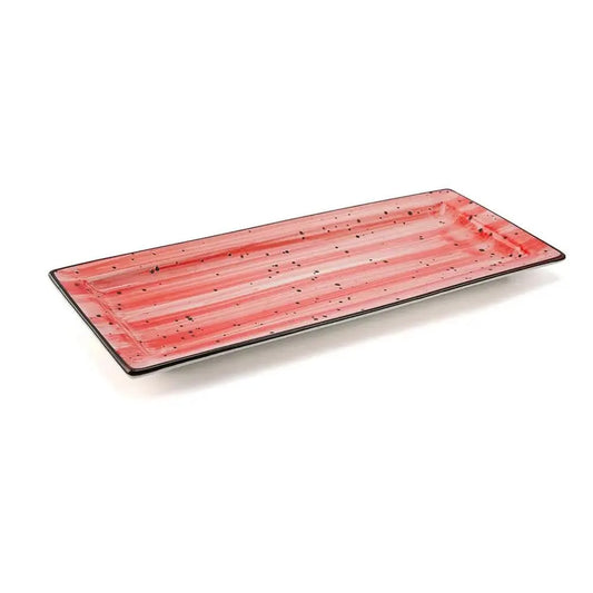 Porceletta Porcelain Rectangular Plate Red Color Glazed, 29 x 12 cm