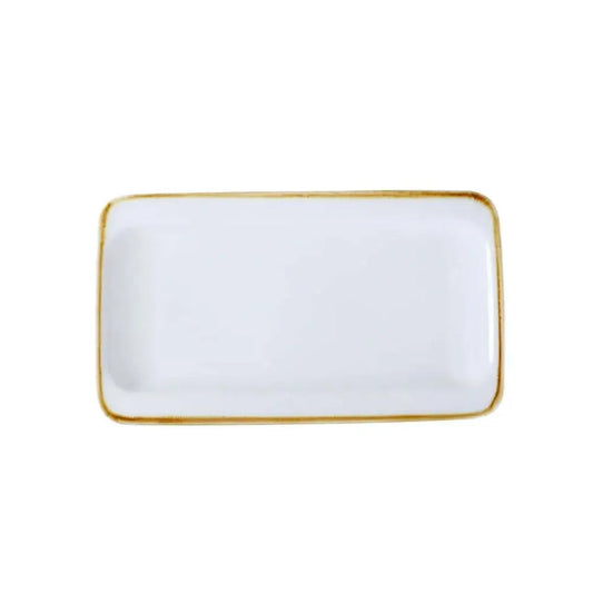 Porceletta Porcelain Rectangular Tow Edge Rim Plate Ivory, 33 cm