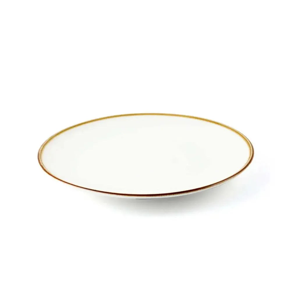 Porceletta Porcelain Rimmed Thin Flat Plate Ivory Mocha, 25 cm