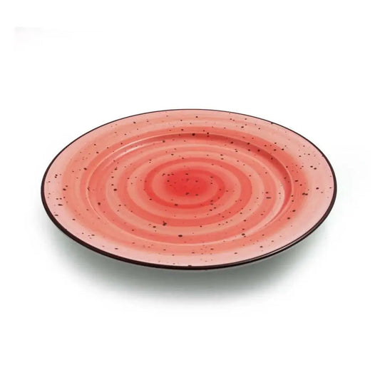 Porceletta Porcelain Rimmed Thin Flat Plate Red Color Glazed, 20.3 cm