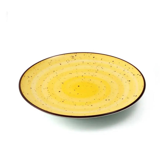 Porceletta Porcelain Rimmed Thin Flat Plate Yellow Color Glazed, 25.3 cm