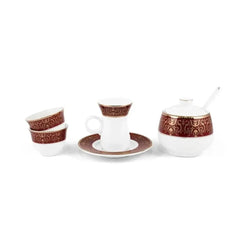 Porceletta Porcelain Tea & Coffee Serving Set Burgundy Design Ivory, 51 Pieces