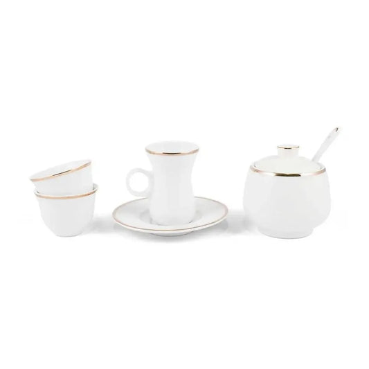 Porceletta Porcelain Tea & Coffee Serving Set Golden Rim Ivory, 27 Pieces