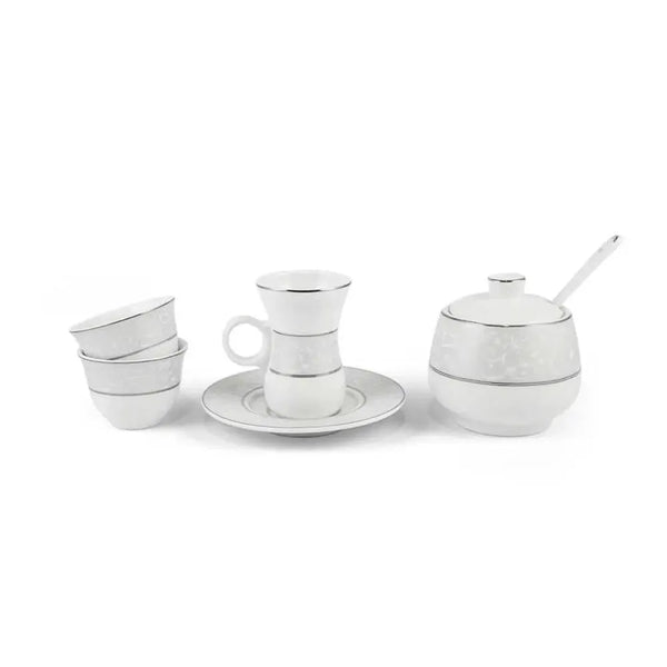 Porceletta Porcelain Tea & Coffee Serving Set Silver Pattern Ivory, 51 Pieces