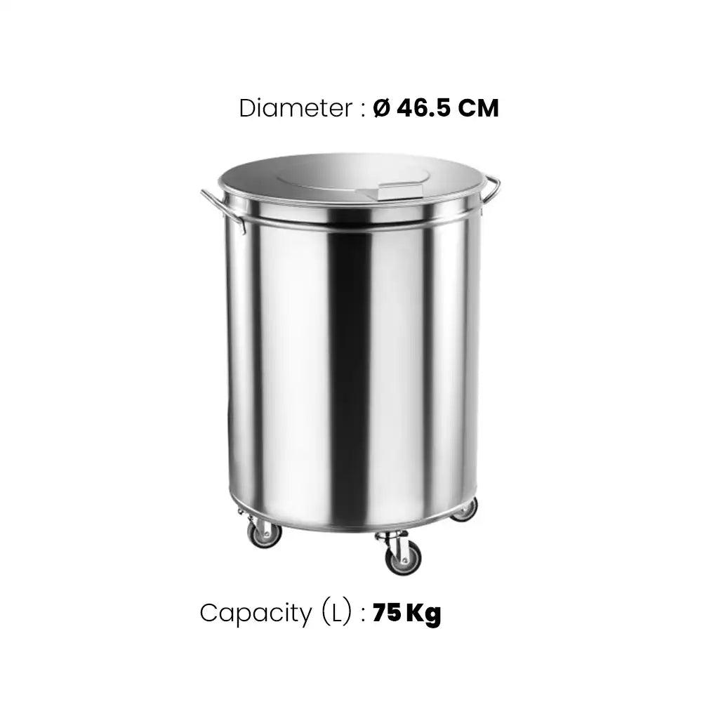 Inox Piave IP0002 Waste Bin, Capacity 75 L, Ø 46.5 cm, 60.5 cm Height - HorecaStore