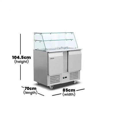 inofrigo s902t saladette with glass cover design for gn pans stainless steel gn 1 1 shelf size 104 5 x 70 x 85 cm 260 liters