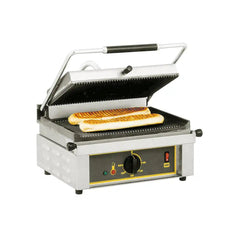 Roller Grill 3000W Panini Single Cast Iron Ribbed Top & Bottom Contact Grill 39 X 43 X 22 cm