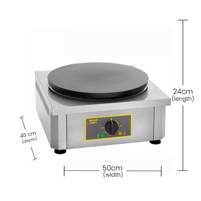 Roller Grill Stainless Steel Body Professional Electric Crepe Maker 3600W, Cast Iron Plate, 45 X 48 X 24 cm - HorecaStore