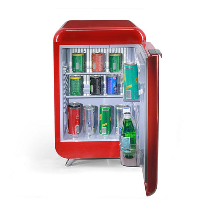 Roomwell Retro Compressor Minibar 38 Litres, H 65.5 x W 40 x D 44 cm, Energy Efficient, Fast Cooling, Color Red - HorecaStore