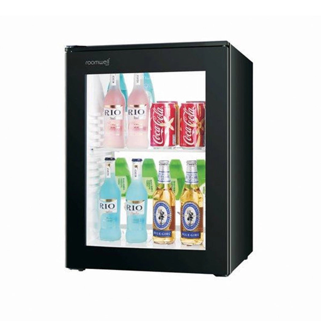 Roomwell UK High Cool Absorption Minibar, Glass Door 40 Liters, H 55.8 x W 40 x D 42.5 cm, 100% Silent, Ultra-Cooling, CFC/HCFC Free, Color Black