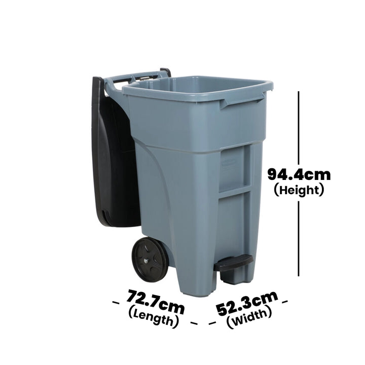 rubbermaid 121l wheeled rectangular trash can with lid gray