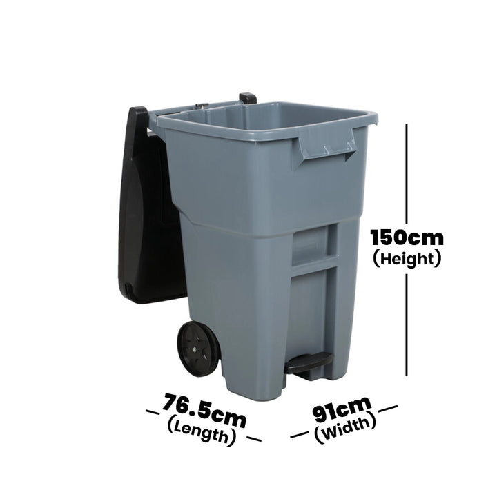 rubbermaid 189l wheeled rectangular trash can with lid gray