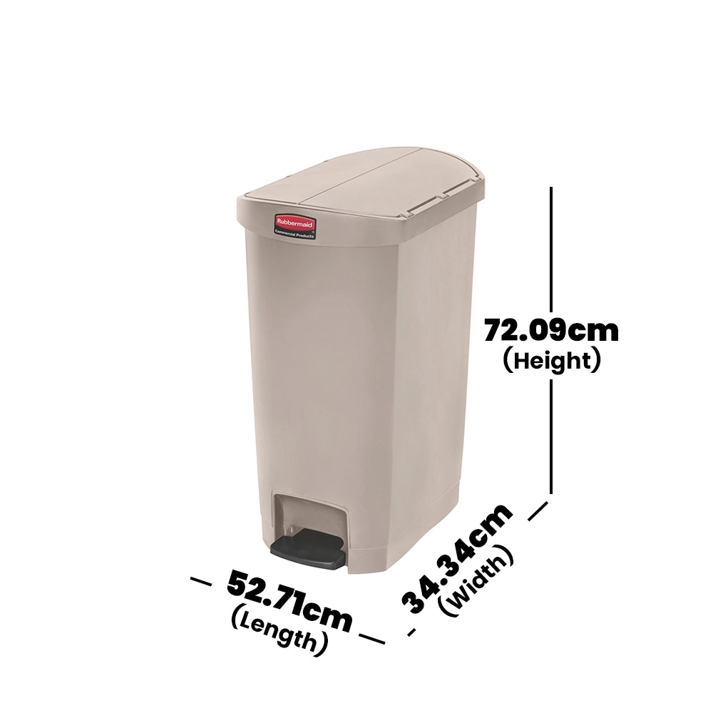 rubbermaid 50l slim jim end step pedal bin beige