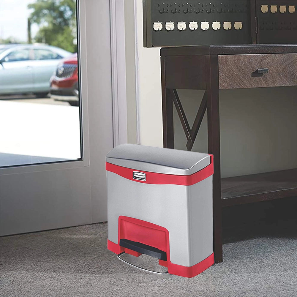 rubbermaid stainless steel slim jim 15l pedal bin red