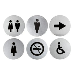 Securit® ⌀10 cm Stainless Steel Washroom Sign, Mixed Set, Set of 6