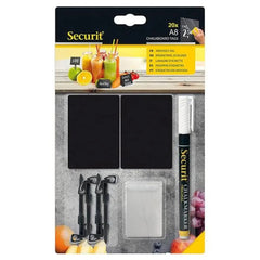 Securit® Mini Chalkboard Tags A8 H7.4 x W5.2 x D0.1 cm, Including Chalkmarker, 4 Spike, And, 2 Transparent Holder, Set of 20