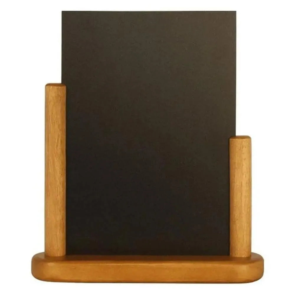 Securit® Tabletop T Sign Stand with Chalkboard Writing Double Surface, Wooden Frame Vertical H 32.3 x W 27 x D 7.1, Teak