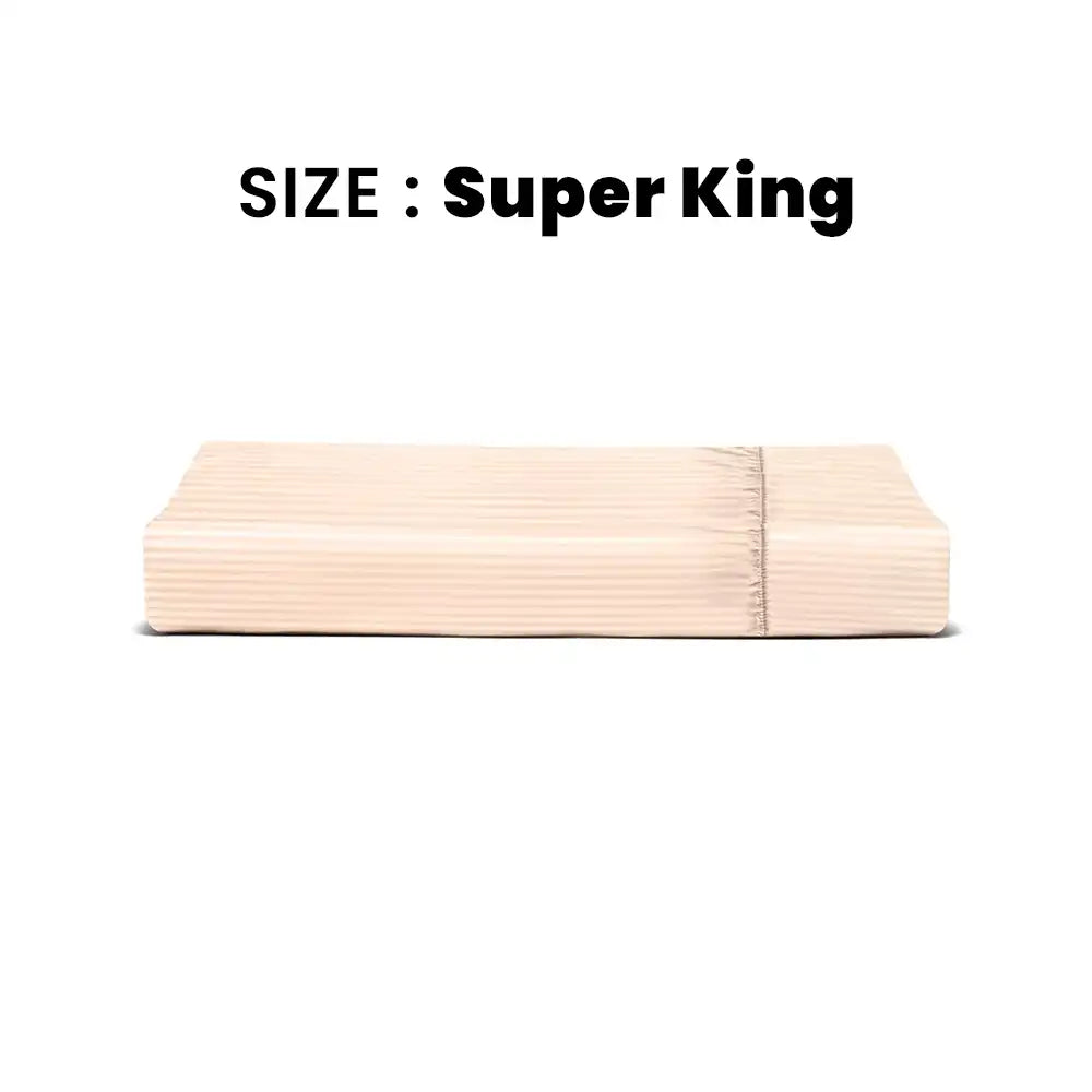 ths zen stripes super king fitted cotton bed sheet pearl