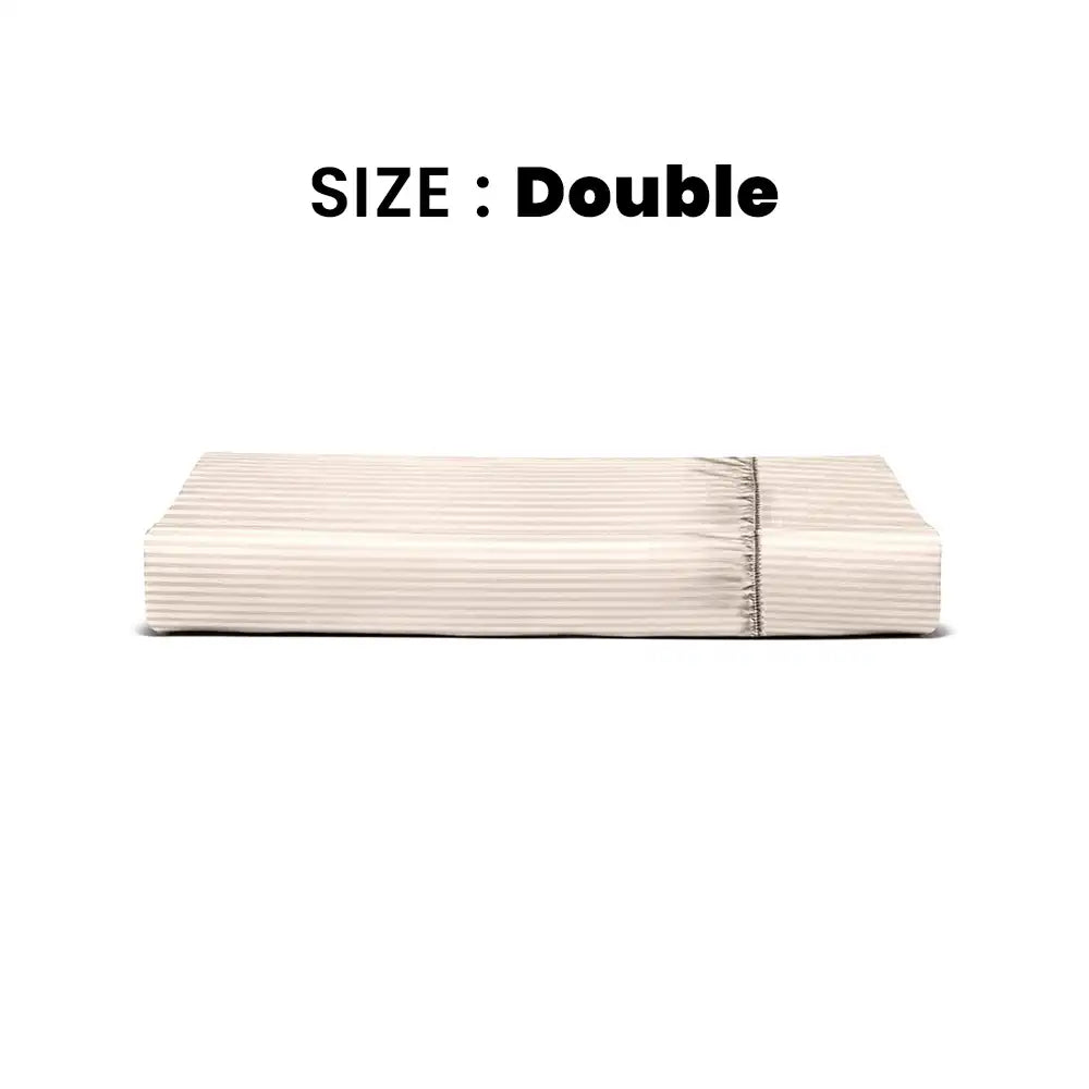 ths zen stripes double fitted cotton bed sheet beige